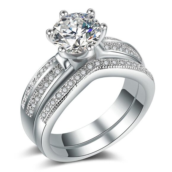 💞 925 Sterling Silver Plated Round Brillant Cut  Wedding Couple Ring, MLNN1027 - Picture 1 of 2